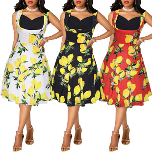 2025 spring and autumn new 50S Hepburn tube top print dress