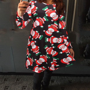 Explosion women's autumn and winter casual Christmas print dress long-sleeved dress