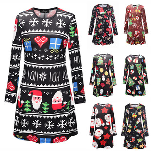 2025 autumn and winter new printed christmas dress women's dress