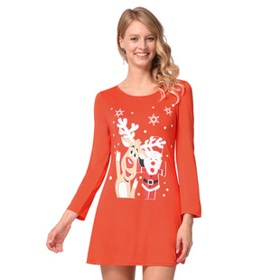 2025 new Christmas dress Snowman Elk Print Skirt Female Autumn Winter Christmas Costume