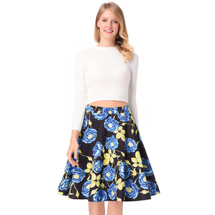 2025 spring and summer new high waist A word skirt retro Hepburn rose print skirt
