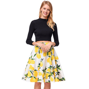 Retro printed skirt 2025 new spring and summer wild pleated skirt