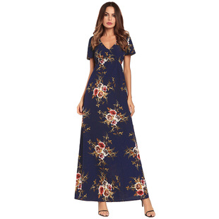 2025 spring and summer new large beach skirt chiffon dress long skirt printed dress