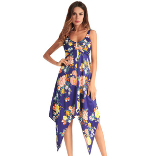 2025 spring and summer irregular large size sling sexy dress sleeveless print skirt