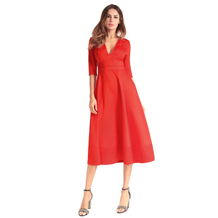 2025 new solid color long section annual meeting deep V high waist slim small black dress dress dress