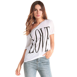 2025 summer new style loose loose size shirt women's off-the-shoulder short-sleeved printing T