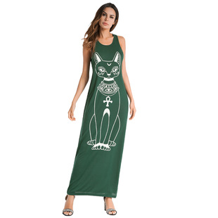 2025 spring and summer brand cartoon cat strap dress sexy long skirt