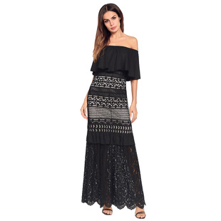 2025 spring and summer new sexy word collar bag hip irregular dress lace dress