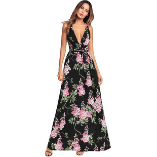 2025 summer new sexy V-neck halter big swing beach dress chiffon dress wholesale