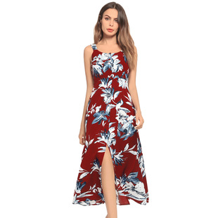 2025 Summer Women's Bohemian Dresses Backless Vacation Beach Dresses