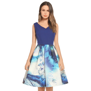 2025 summer new gradient print dress vest big swing skirt