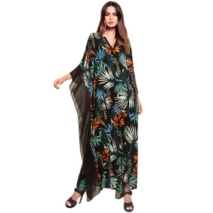 2025 spring and summer new print dress V-neck bat dress