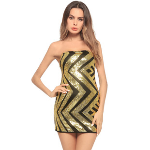 2025 dress wrapped chest bag hip sequin short skirt