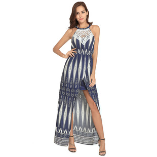 2025 hot sale hanging neck sleeveless dress holiday print dress