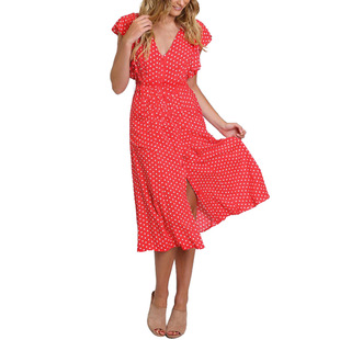 2025 summer polka dot ruffled V-neck dress