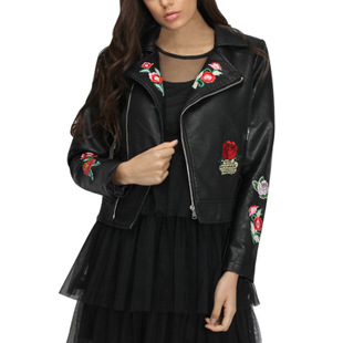 2025 autumn new embroidered jacket zipper motorcycle short leather jacket