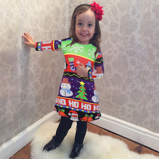 2025 Christmas Dress Children's Wear Long Sleeve Cartoon Christmas Dress Girl Princess Dress Autumn Winter New Style