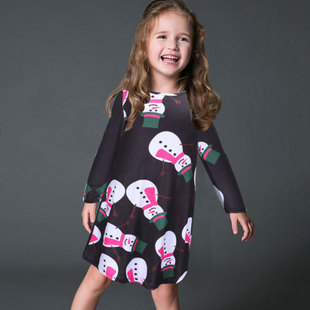 2025 new Christmas dress girl princess dress print long sleeve skirt