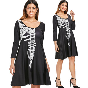 2025 autumn and winter new Halloween fashion round neck print dress