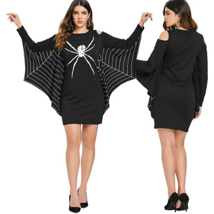 2025 autumn new hot sale Halloween spider web print slim dress female