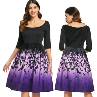 2025 autumn and winter new hot sale Halloween bat horror print long dress