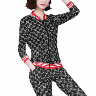 2025 autumn new fashion hot print casual sports two-piece suit spot