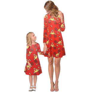 2025 hot lucky star ice snowball Christmas print dress parent-child skirt