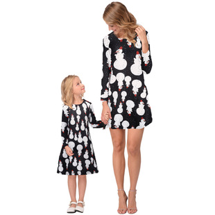 2025 new snowflake Christmas stocking print long-sleeved dress Christmas parent-child dress