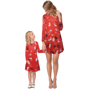 2025 new snowflake Christmas stocking print long-sleeved dress Christmas parent-child dress