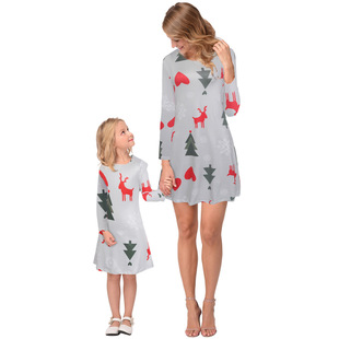 2025 new snowflake Christmas stocking print long-sleeved dress Christmas parent-child dress