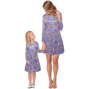 2025 hot lucky star ice snowball Christmas print dress parent-child skirt