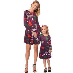 2025 new snowflake Christmas stocking print long-sleeved dress Christmas parent-child dress