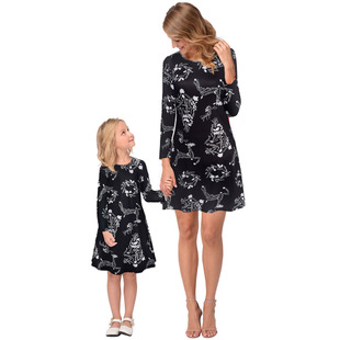 2025 new snowflake Christmas stocking print long-sleeved dress Christmas parent-child dress