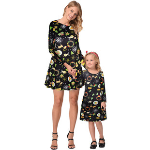 2025 new snowflake Christmas stocking print long-sleeved dress Christmas parent-child dress