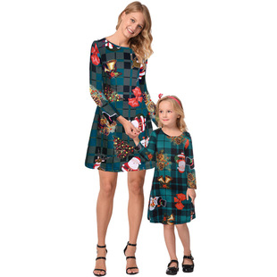 2025 new snowflake Christmas stocking print long-sleeved dress Christmas parent-child dress