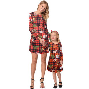 2025 new snowflake Christmas stocking print long-sleeved dress Christmas parent-child dress