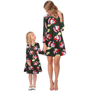 2025 new snowflake Christmas stocking print long-sleeved dress Christmas parent-child dress