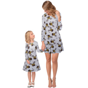 2025 new snowflake Christmas stocking print long-sleeved dress Christmas parent-child dress