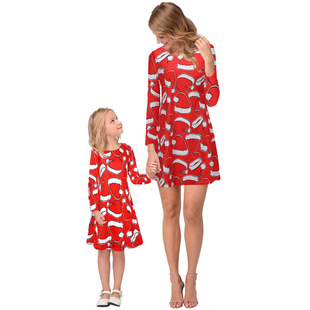 2025 new snowflake Christmas stocking print long-sleeved dress Christmas parent-child dress
