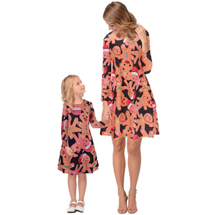 2025 new snowflake Christmas stocking print long-sleeved dress Christmas parent-child dress