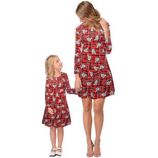 2025 new snowflake Christmas stocking print long-sleeved dress Christmas parent-child dress