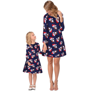 2025 new snowflake Christmas stocking print long-sleeved dress Christmas parent-child dress
