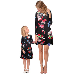 2025 new snowflake Christmas stocking print long-sleeved dress Christmas parent-child dress