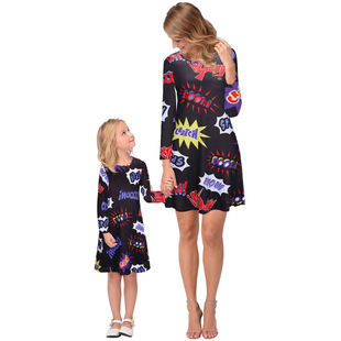 2025 new snowflake Christmas stocking print long-sleeved dress Christmas parent-child dress