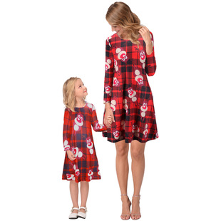 2025 hot lucky star ice snowball Christmas print dress parent-child skirt