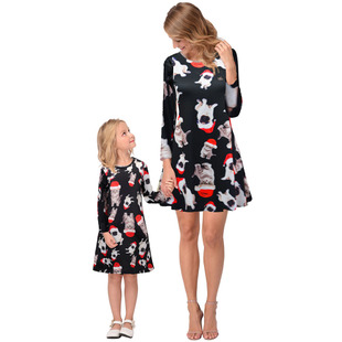 2025 new snowflake Christmas stocking print long-sleeved dress Christmas parent-child dress