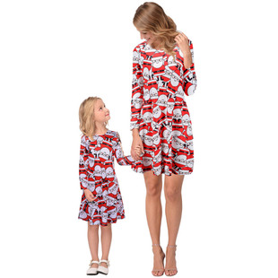 New Christmas Family Pack 2025 Autumn and Winter Print Long Sleeve Dress