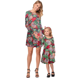 2025 new snowflake Christmas stocking print long-sleeved dress Christmas parent-child dress