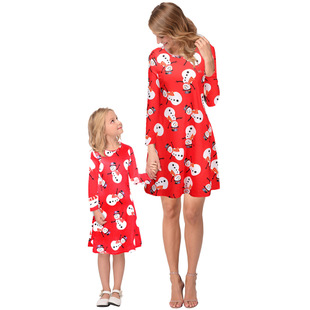 2025 new snowflake Christmas stocking print long-sleeved dress Christmas parent-child dress