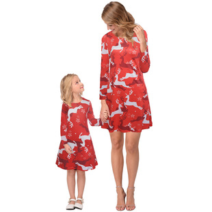 2025 new snowflake Christmas stocking print long-sleeved dress Christmas parent-child dress